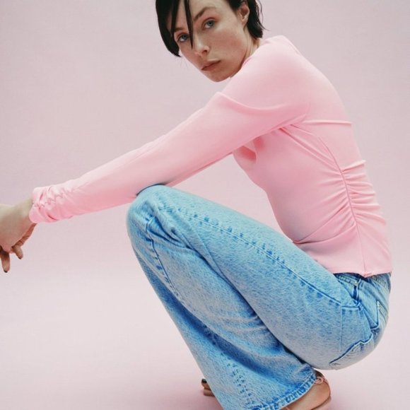 Zara Tops - NWT Zara Asymmetric Pink Long Sleeve Blouse Top with Gathering Size Medium